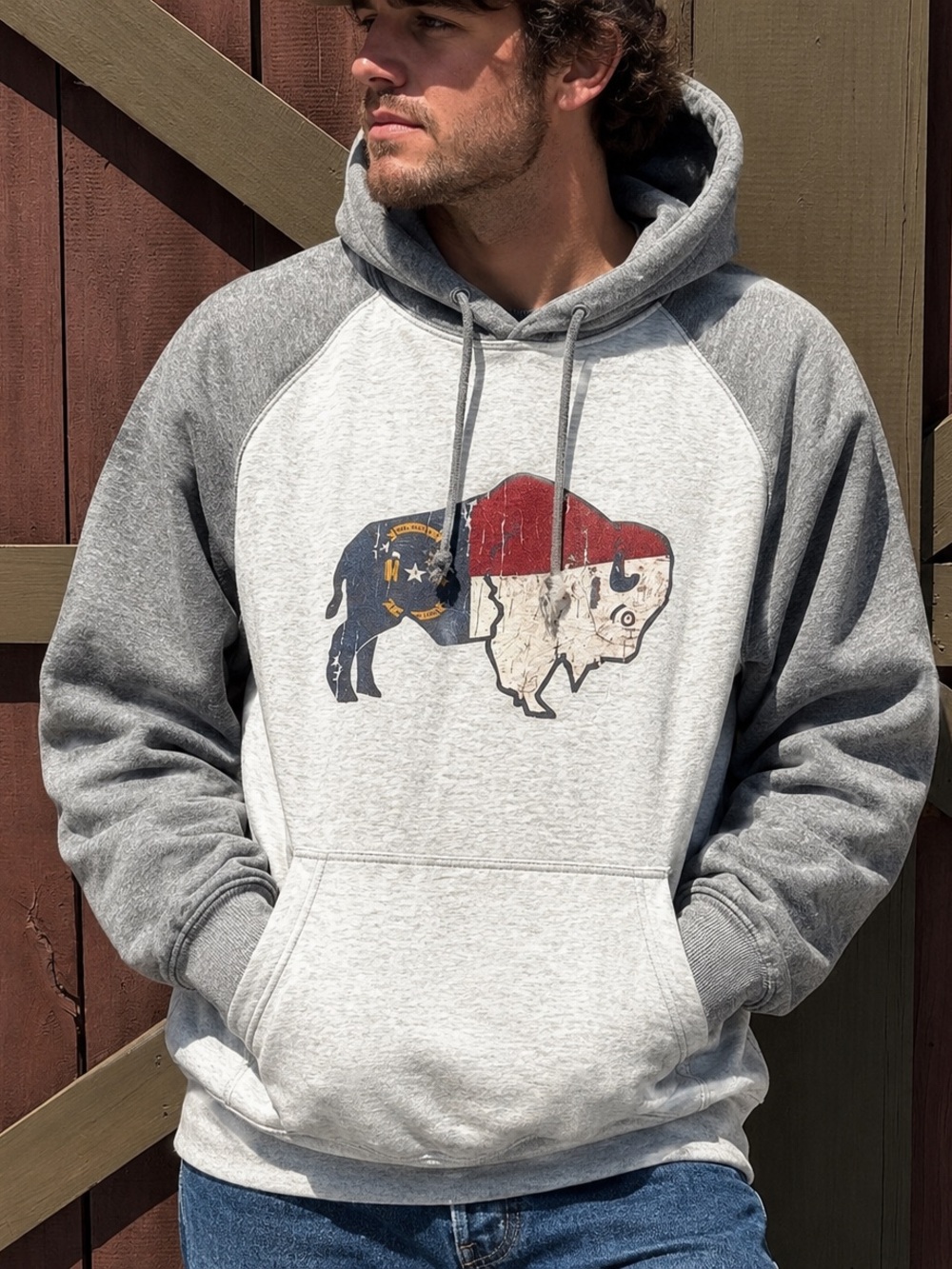 J.america SL Revival Men's Grey NC hoodie Pullover Distressed Buffalo NWT 2X